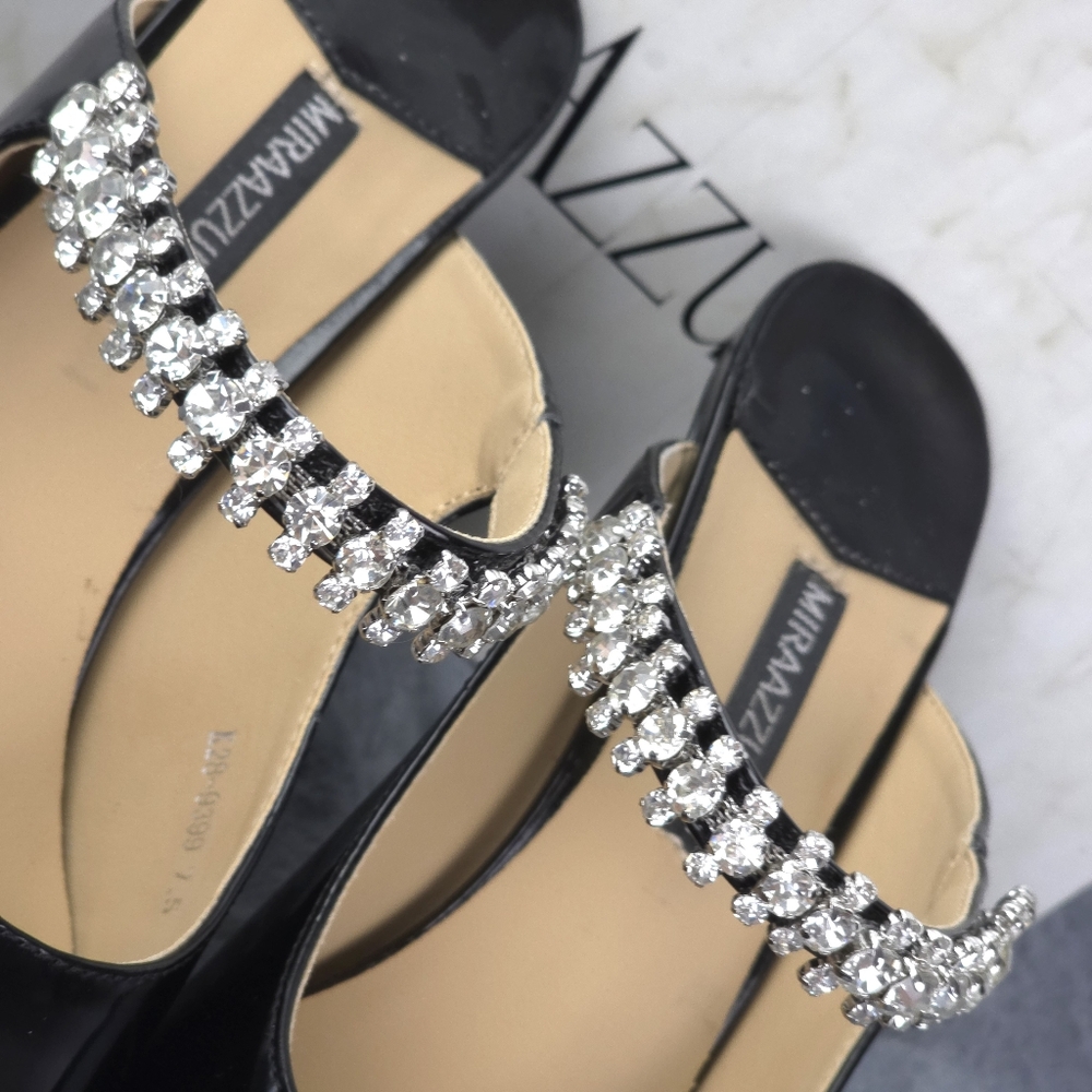 Mira Azzurra Rhinestone Strappy Heeled Mules, Pointy Toe - Picture 6 of 14
